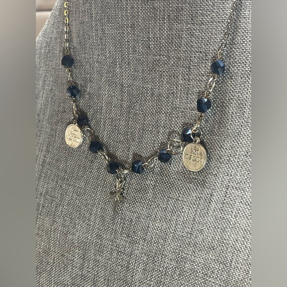 Vintage Black Bead Rosary-Style Necklace with Cross & Saint Jean Medals - Picture 4 of 11
